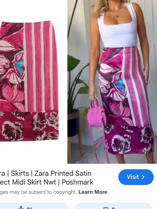 Zara Dresses & Skirts - Zara Pink Floral & Stripe Satin-Effect Midi Skirt